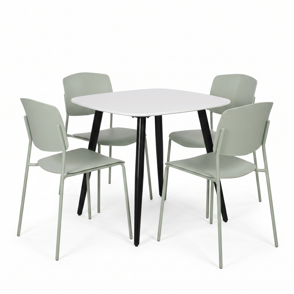 Core Products Aspen Academy 4 Seater Plastic Square Dining Set White and Sage Green Image 2