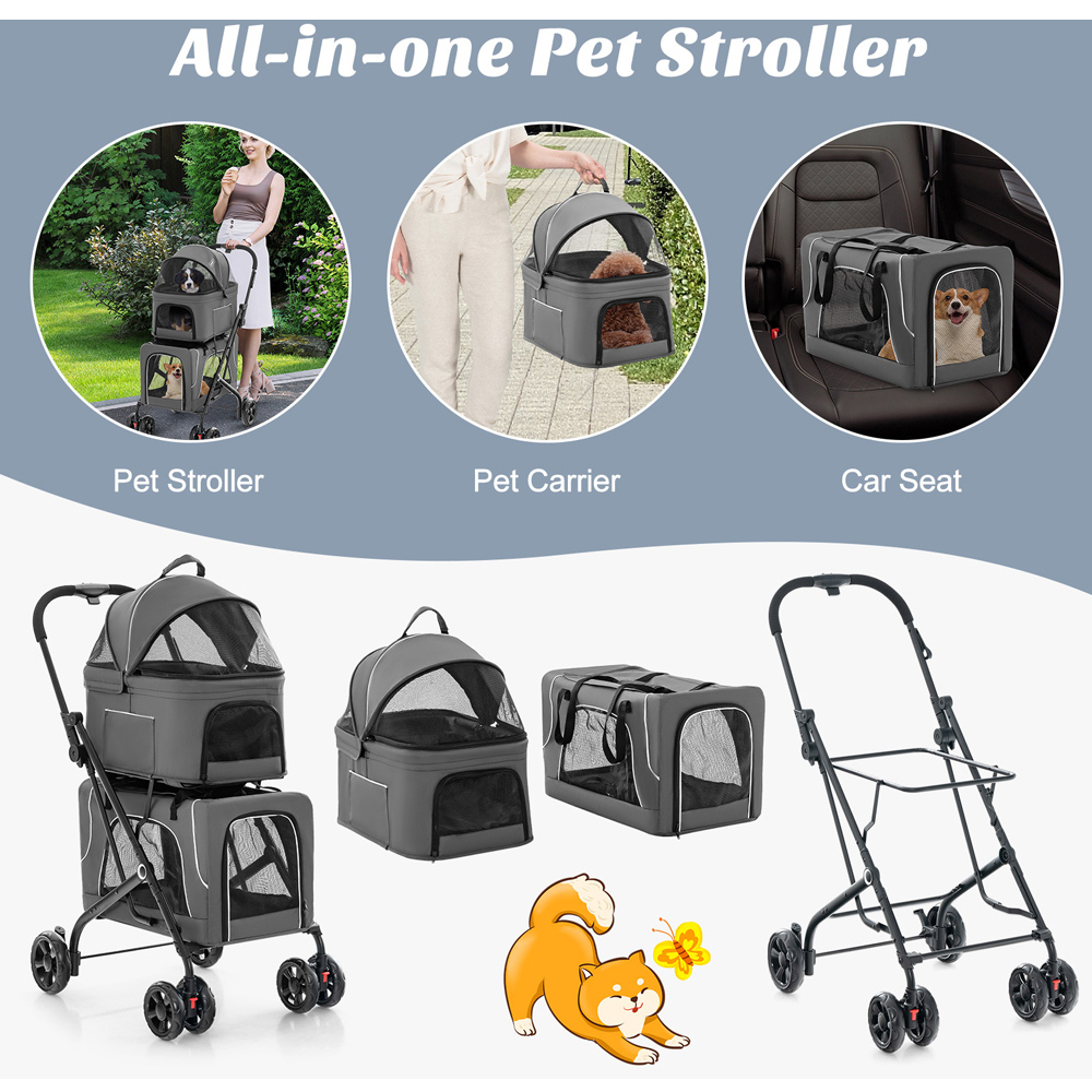 Costway Grey Foldable Double Pet Stroller Image 5
