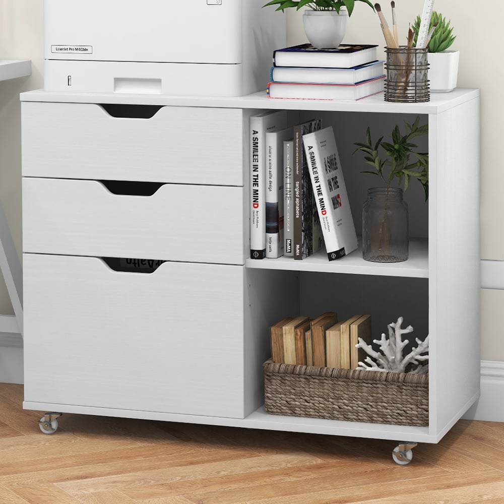 Costway 3 Drawer 2 Shelf Mobile File Cabinet White Image 1