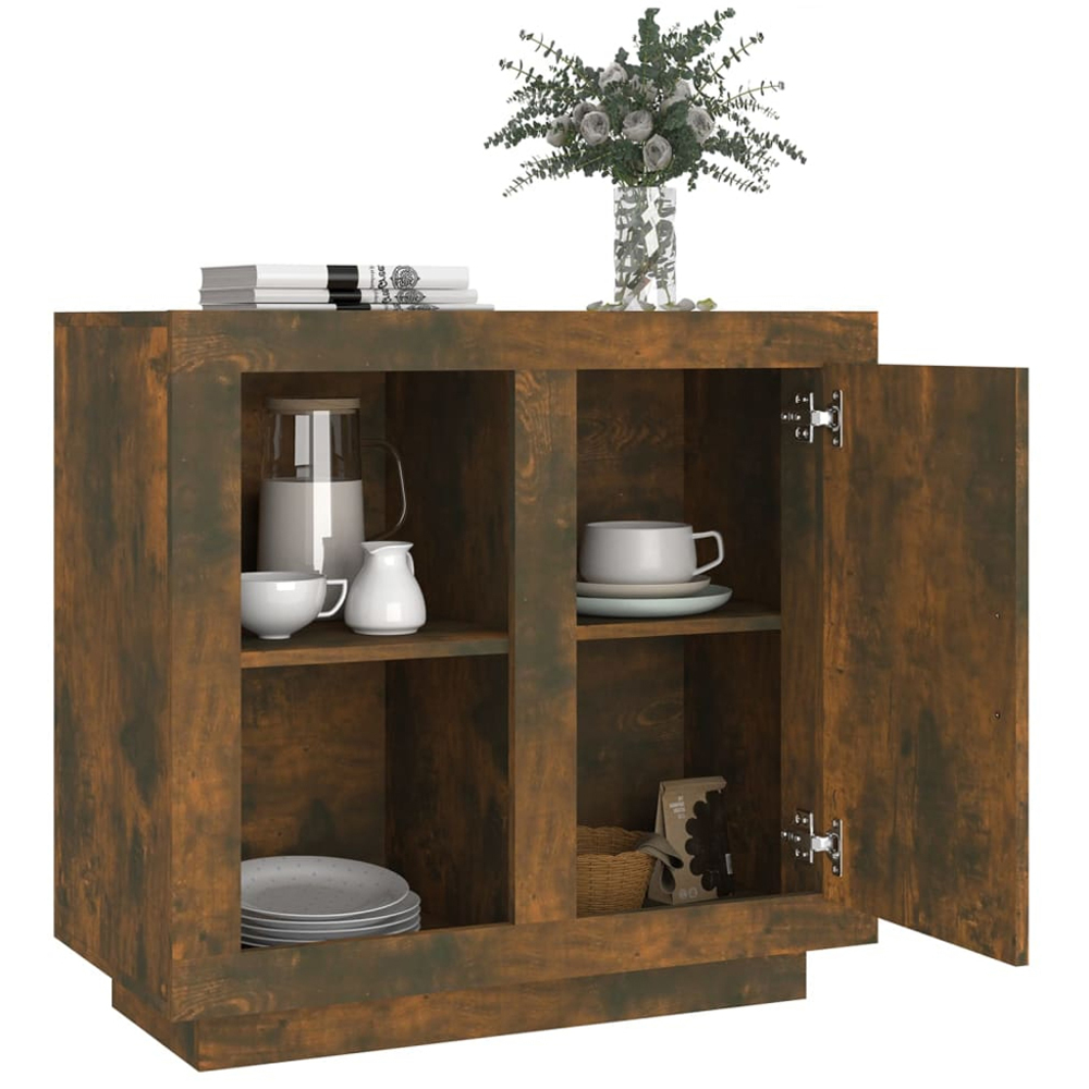 vidaXL Single Door 2 Shelf Smoked Oak Sideboard Image 4