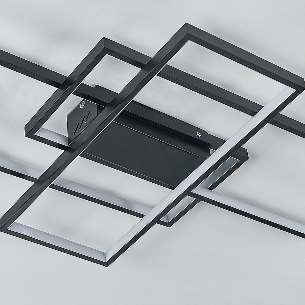 Living and Home 35 inch Rectangular Semi-Flush Ceiling Light Black Image 3