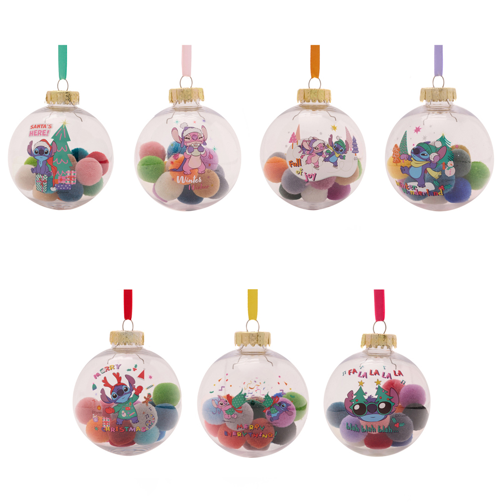 Disney Stitch Pom Pom Christmas Baubles 7 Pack Image 1