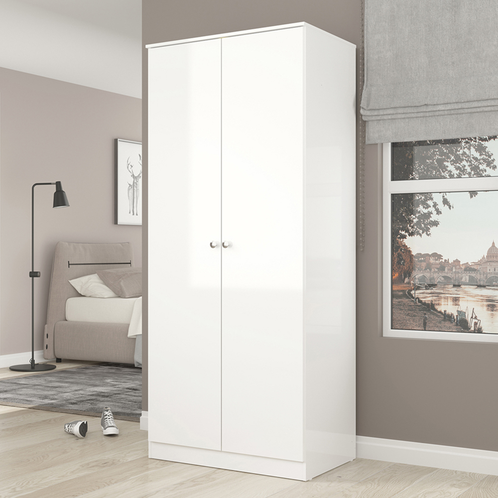 Seconique Denver 2 Door White Gloss Wardrobe Image 1