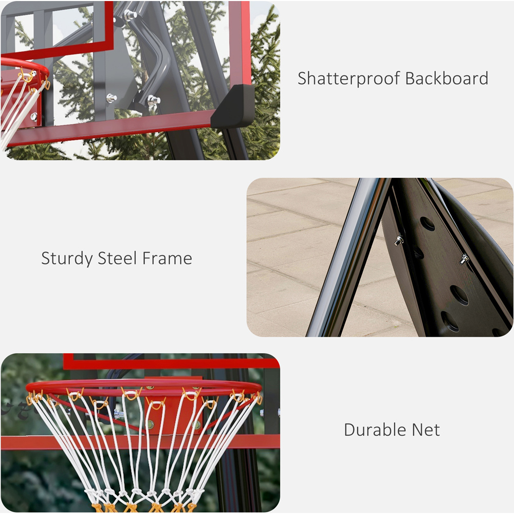SPORTNOW Red Height Adjustable Basketball Hoop Stand with Weighted Base 240-290cm Image 4