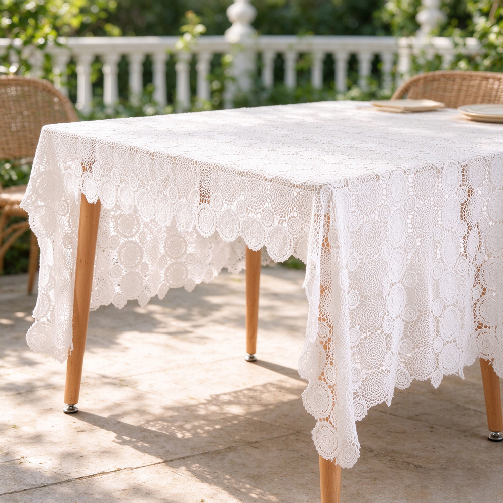 Living and Home White Polyester Floral Embroidered Tablecloth 180 x 125cm Image 2