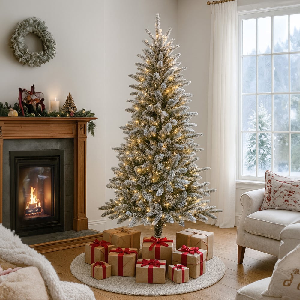 Noel Square Warm White LED Pre-Lit White Frosted Artificial Xmas Tree 5.9ft Image 2