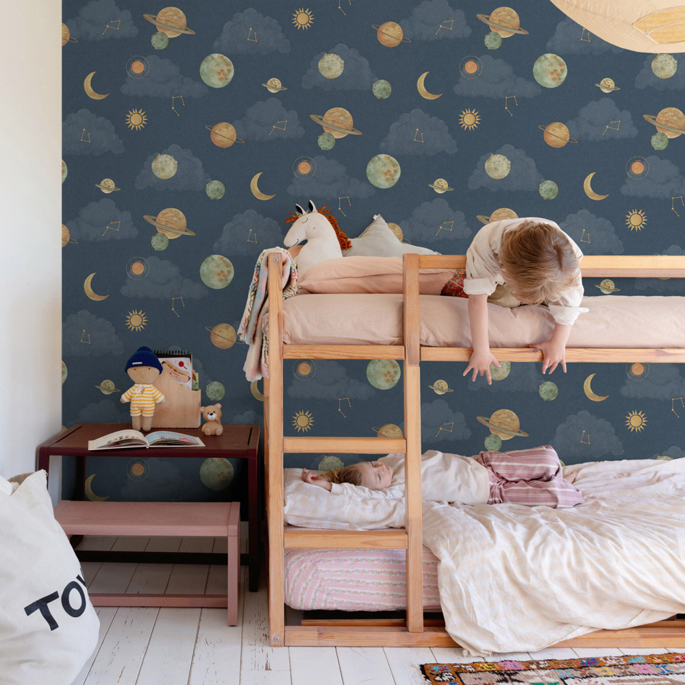Grandeco Maury Planets and Constellations Navy Blue Wallpaper Image 4