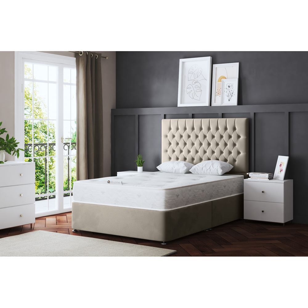 DS Living Seraphine King Size Beige Upholstered Panel Divan Bed with 2 Drawer Image 6