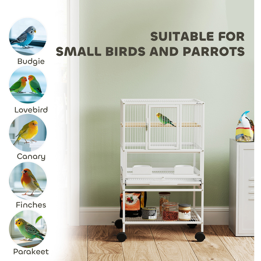 PawHut Large White Acrylic Bird Cage with Rolling Stand and Viewing Panel Image 8