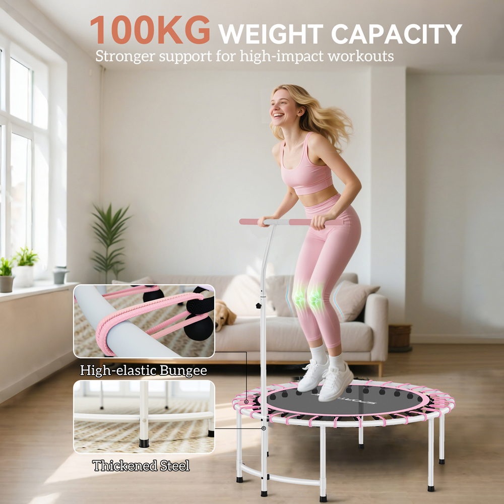 SPORTNOW 3.3ft Pink Fitness Trampoline with Adjustable Handle Image 7