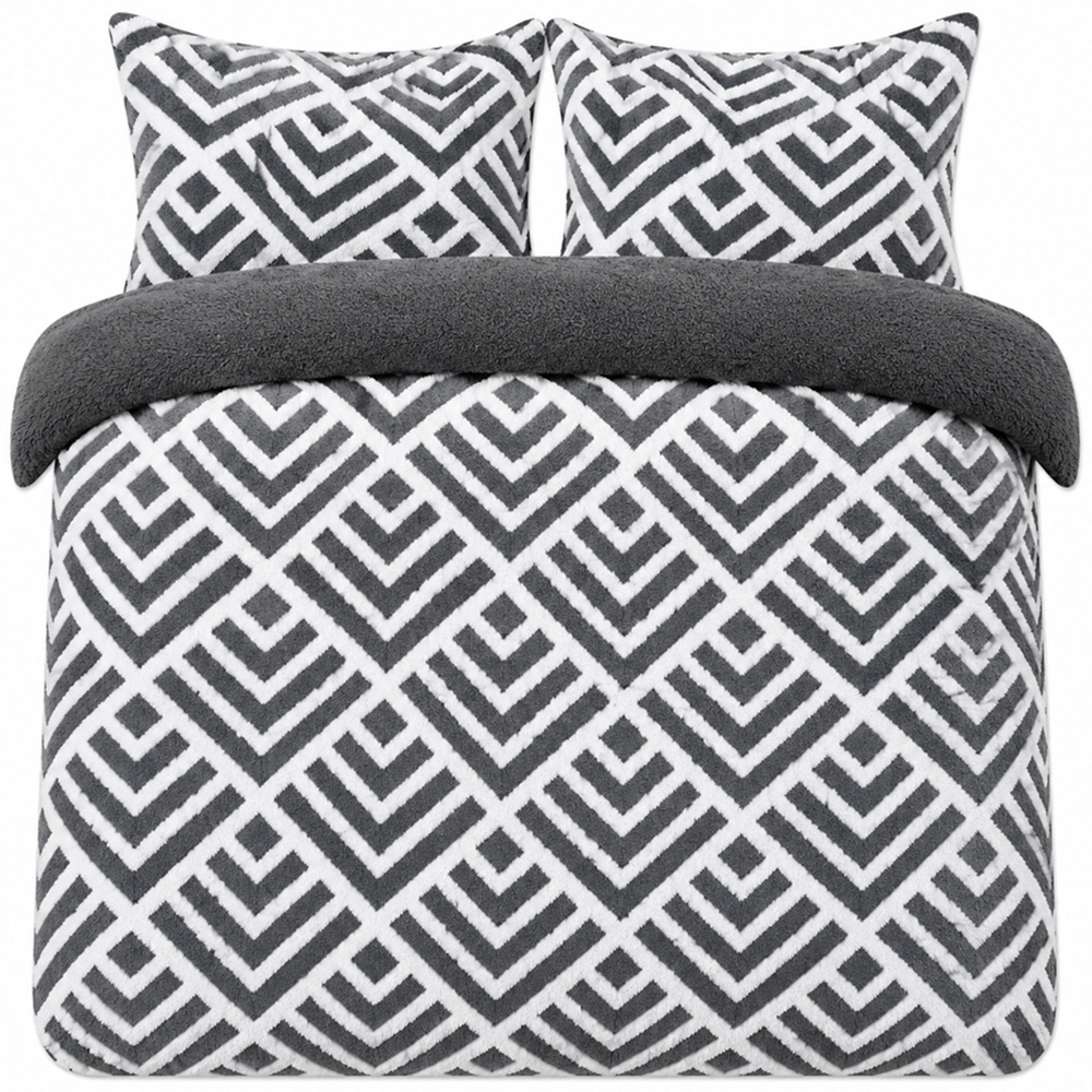 Smart Living King Size Charcoal Geo Jacquard Fleece Duvet Set Image 2