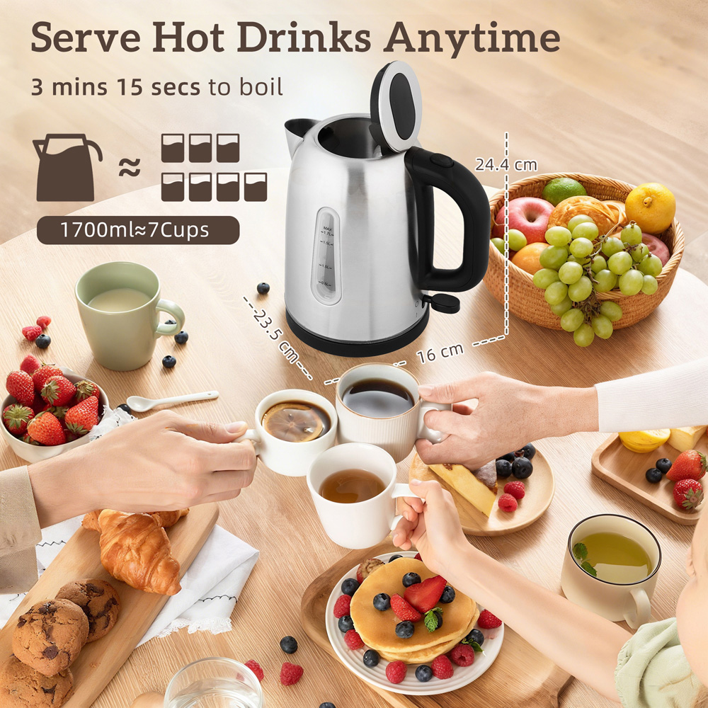 HOMCOM 800-290V70SR Silver Tone 1.7L Kettle and 4 Slice Toaster Set 3000W Image 4