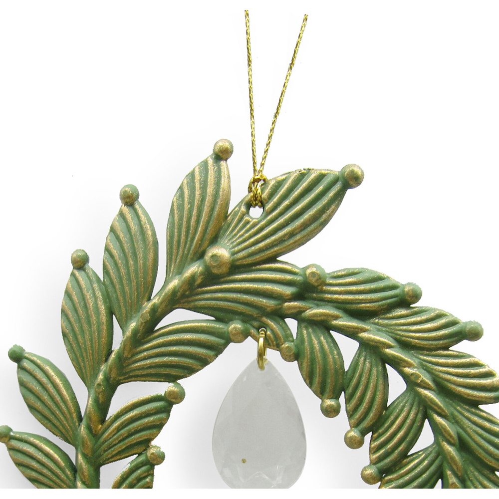 Brushed Gold Wreath Hanging Decoration Green Image 3