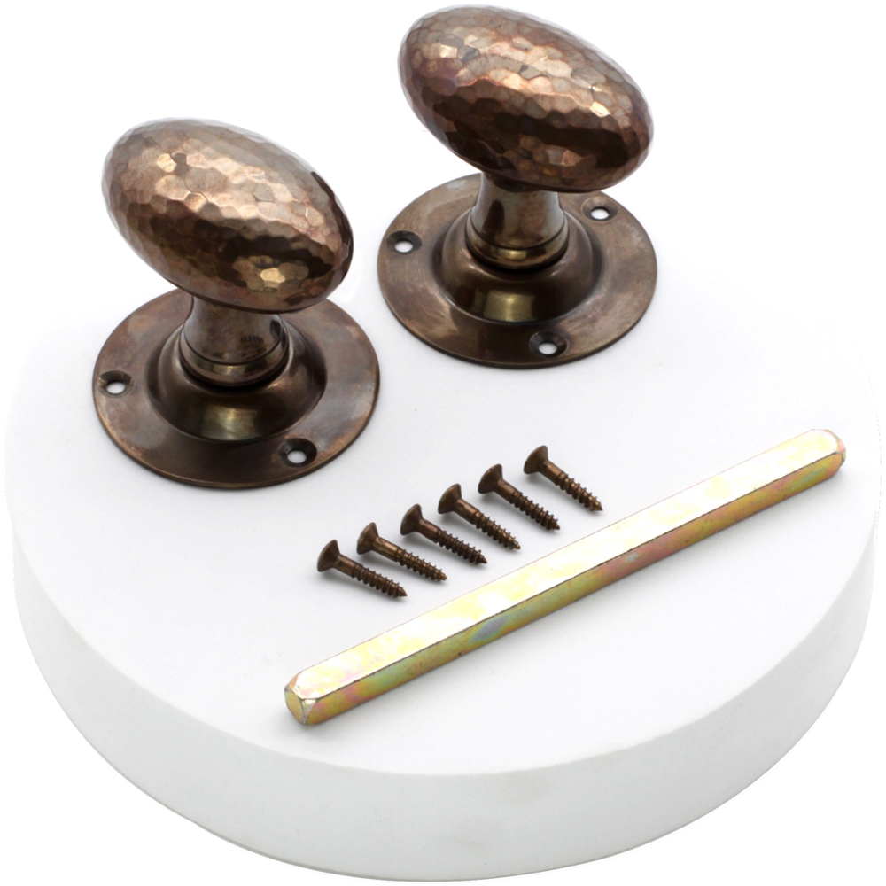 Spira Brass Antique Hammered Oval Mortice Door Knob 2 Pack Image 4