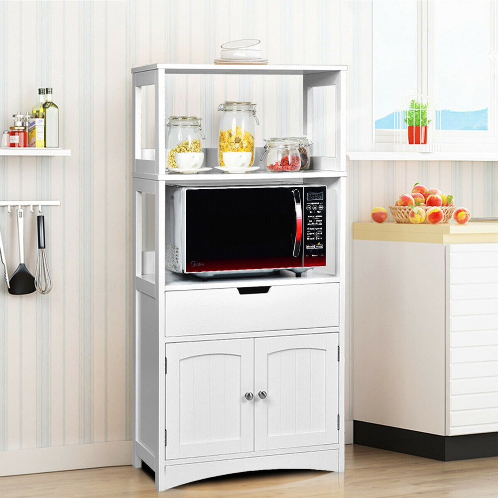 Costway 2 Door Single Drawer 2 Shelf White Freestanding Wooden Cabinet Image 5