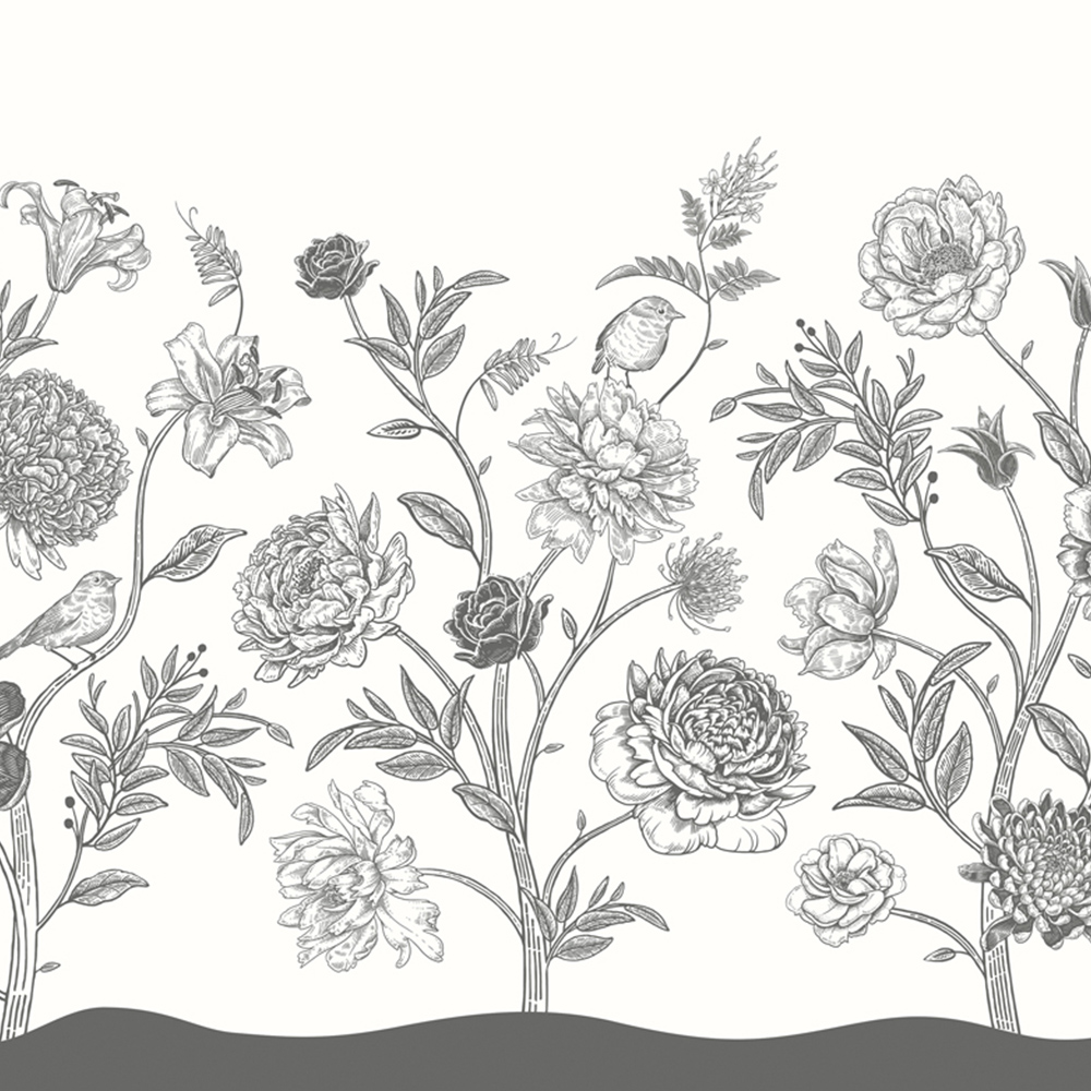 Origin Murals Jacobean Rose Trail Grey Wall Mural Image 2