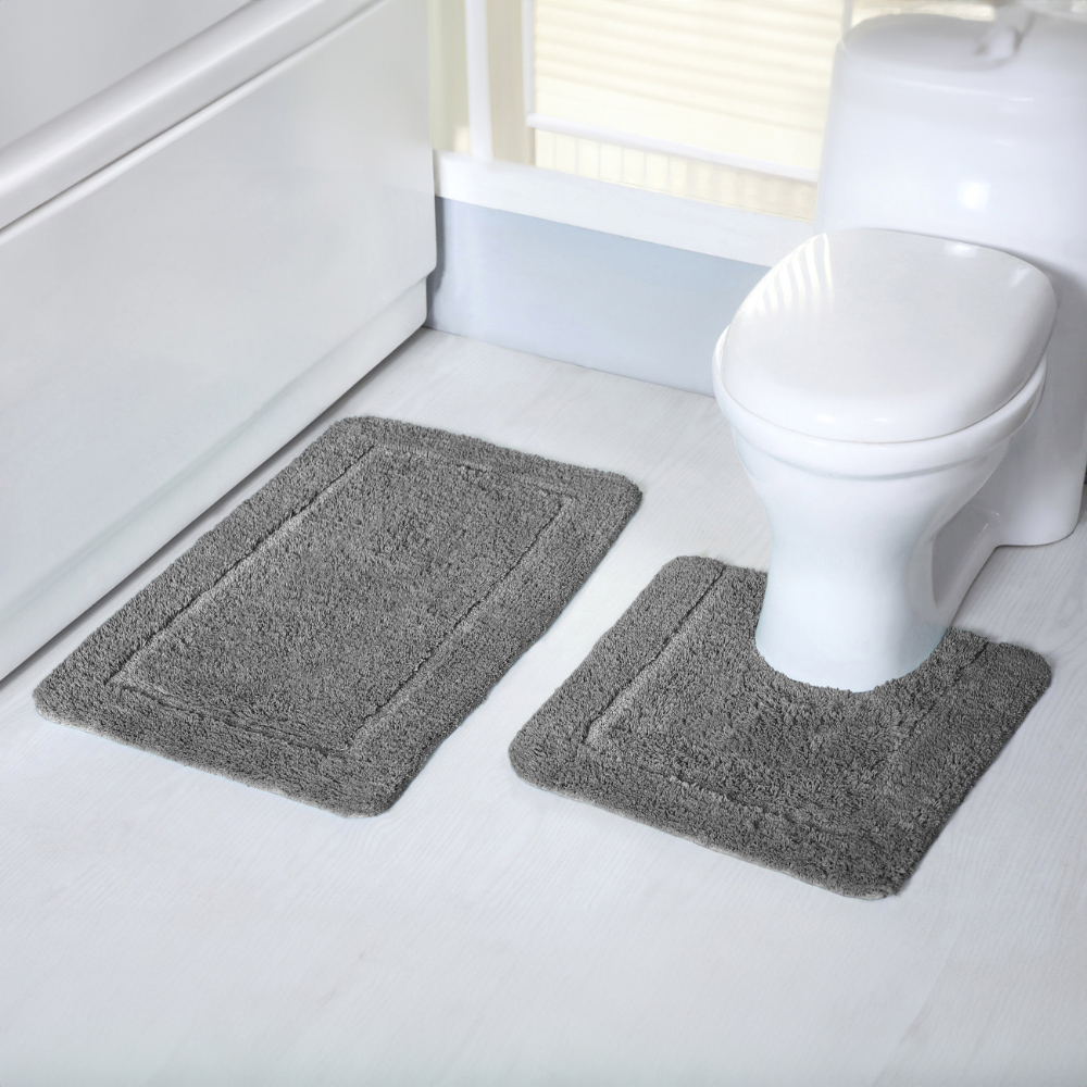 Mayfair Grey Micro Fibre Bath Mat Set Image 2