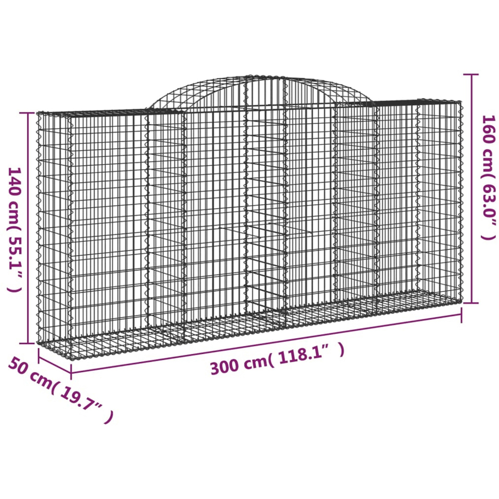 vidaXL Silver Galvanised Iron Arched Gabion Basket 140/160 x 50 x 300cm 20 Pack Image 5