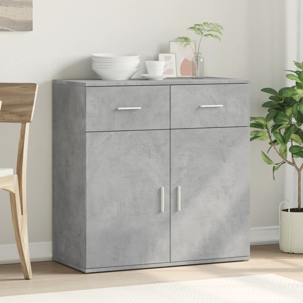 vidaXL 2 Door 2 Drawer Concrete Grey Wooden Sideboard Image 8