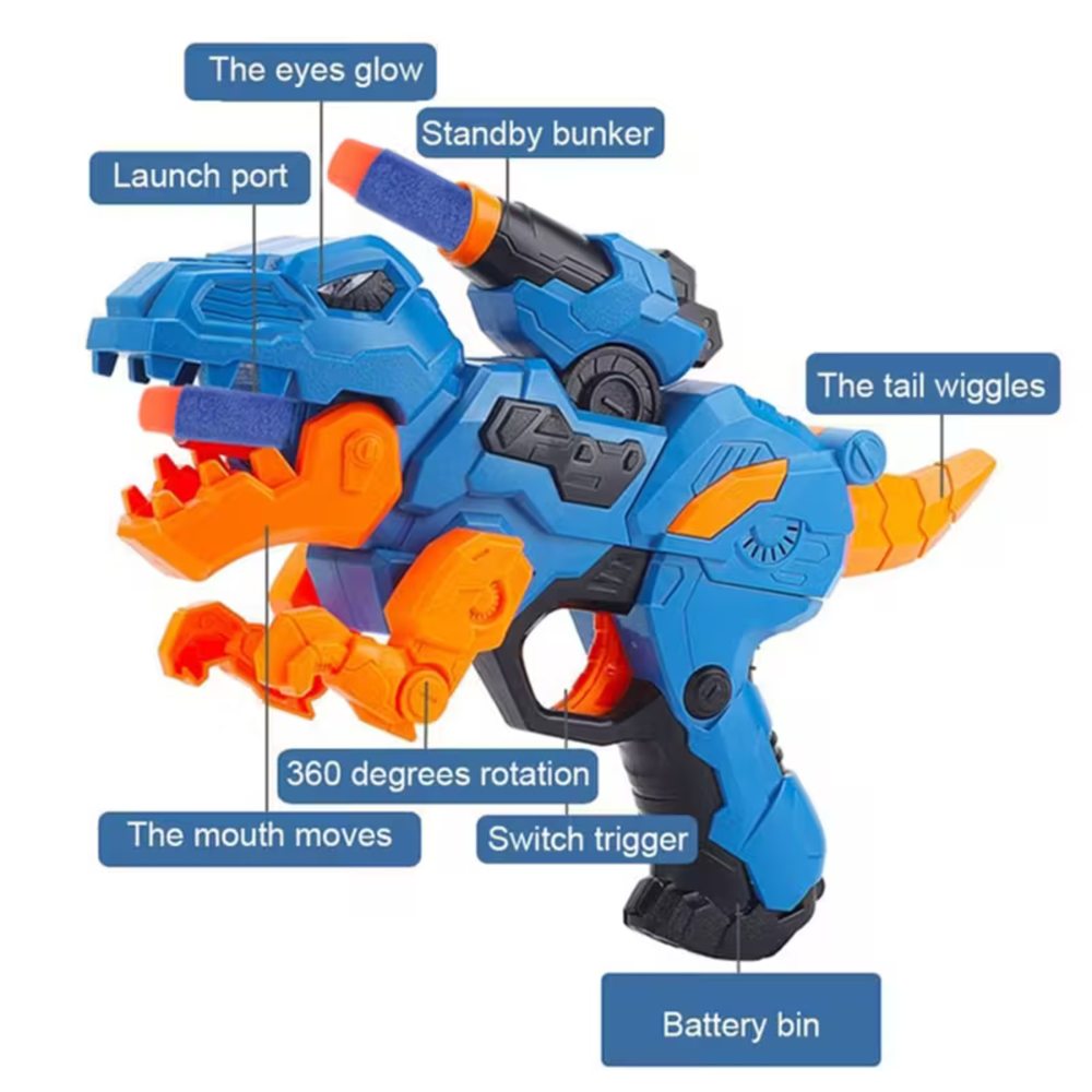 Alivio Blue Dinosaur Foam Dart Blaster Gun with Target Image 3