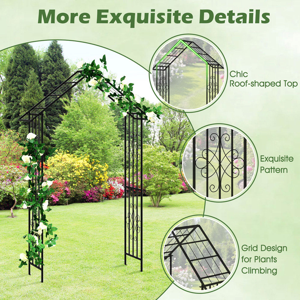 Costway Black Roof Shaped Top Garden Arbor with Crossbars Image 8