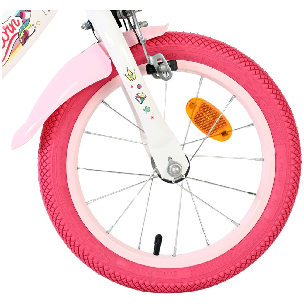 Volare Unicorn Kids 14 inch White and Pink Bike with Stabilisers Doll Seat and Basket Image 8