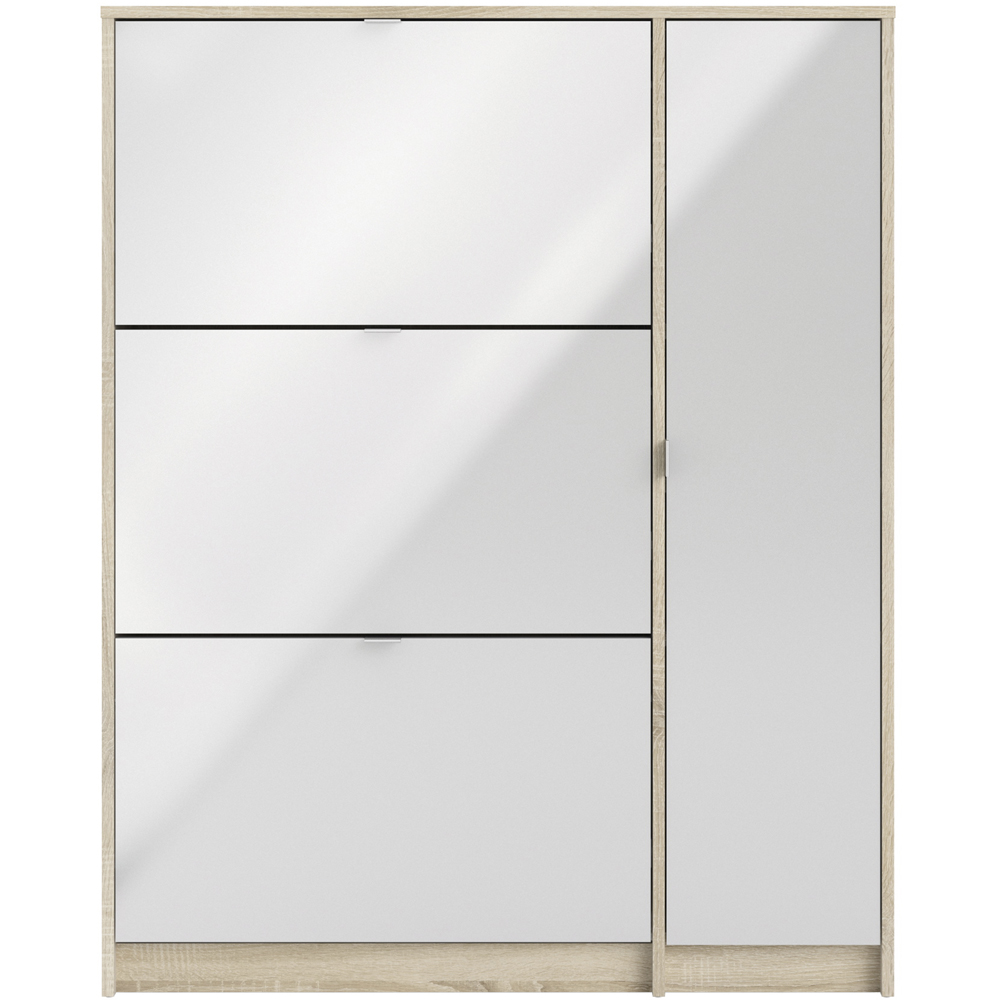 Florence Shoes 4 Door Double Layer Oak and White Shoe Storage Cabinet Image 3