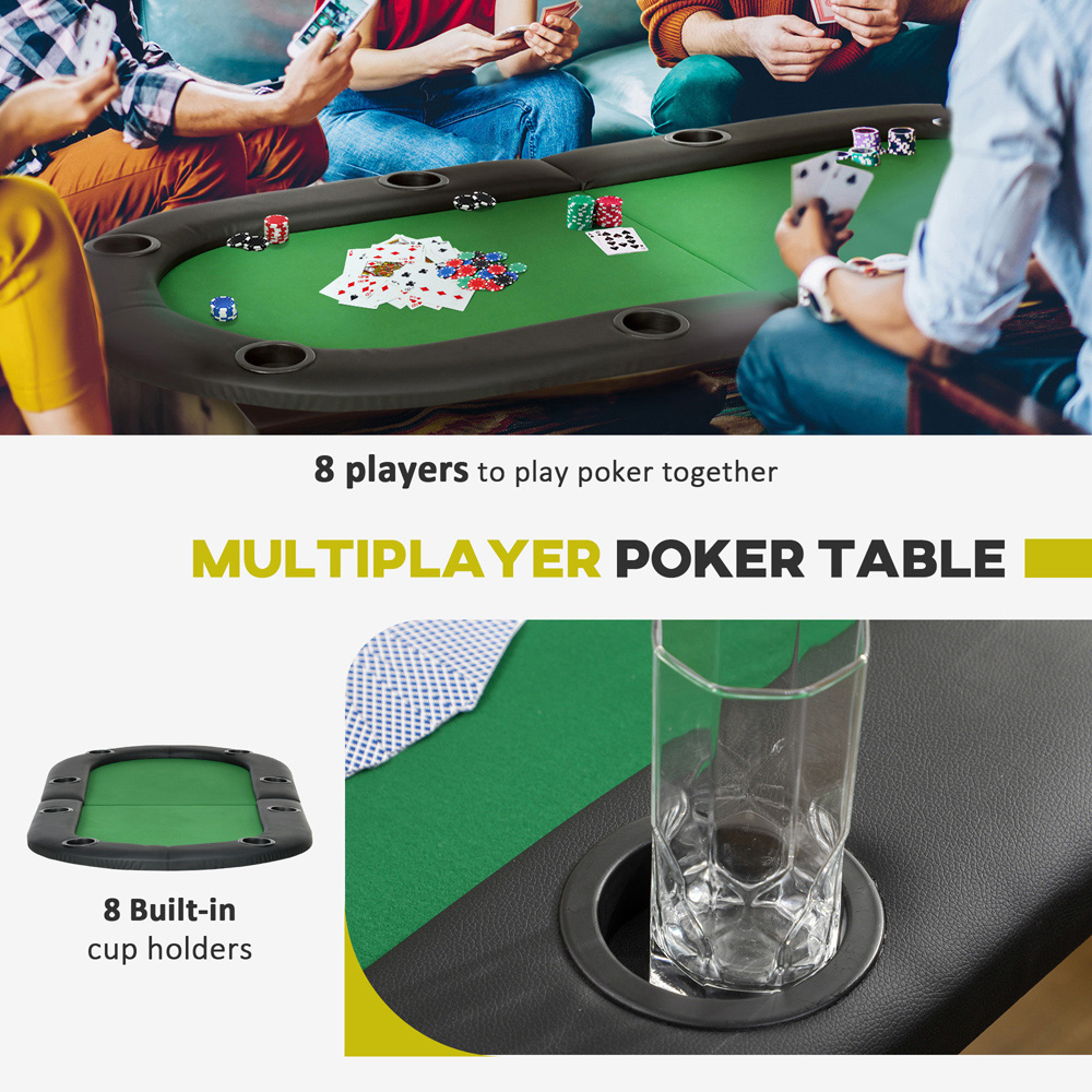 HOMCOM 8 Player Green Foldable Poker Table with Cup Holder Image 5