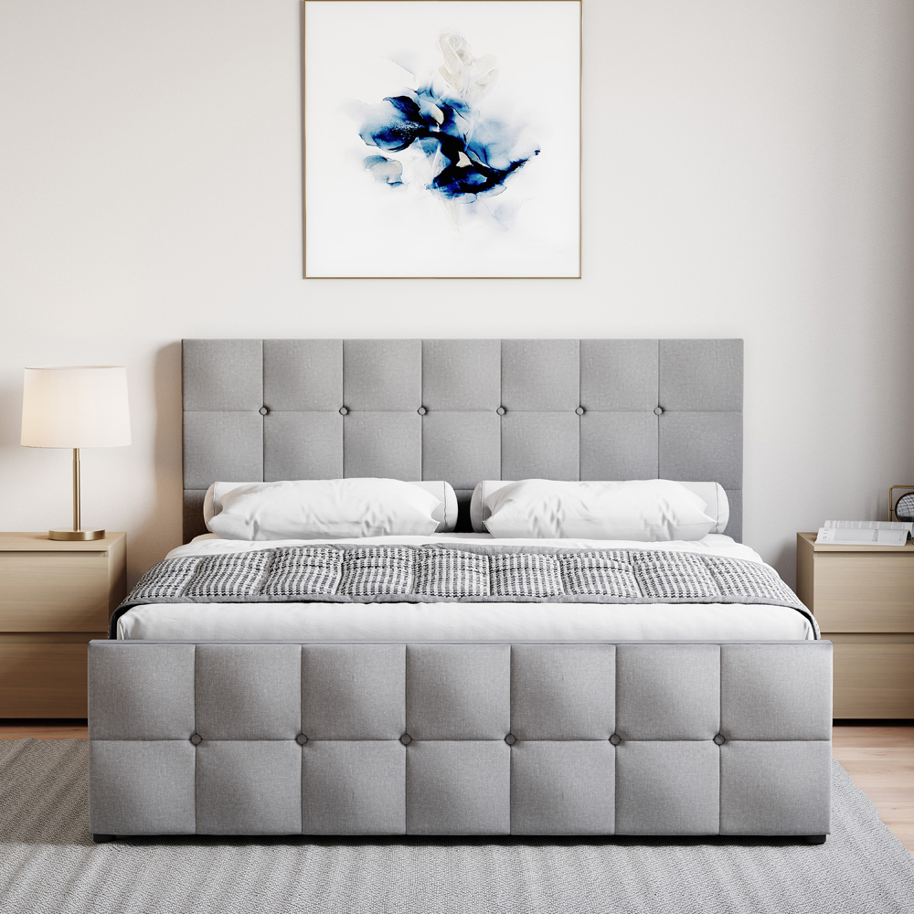 Vida Designs Valentina King Size Light Grey Linen Ottoman Bed Image 7