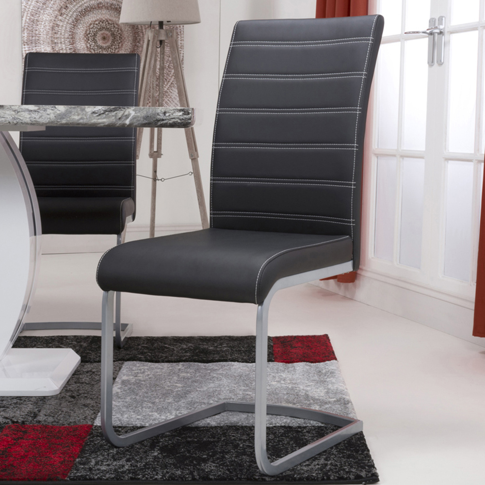 Callisto Set of 2 Black Leather Effect Dining Chair Image 1