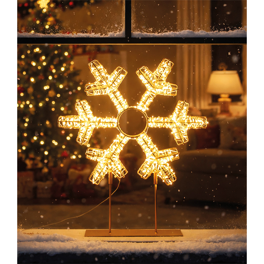 Xmas Haus 720 Warm White LED Champagne Gold Metal Snowflake Christmas Decoration 45cm Image 2