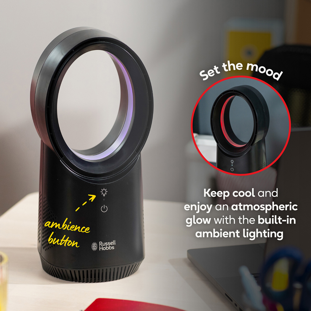 Russell Hobbs Black Quiet Bladeless Compact Desk Fan with USB Image 6