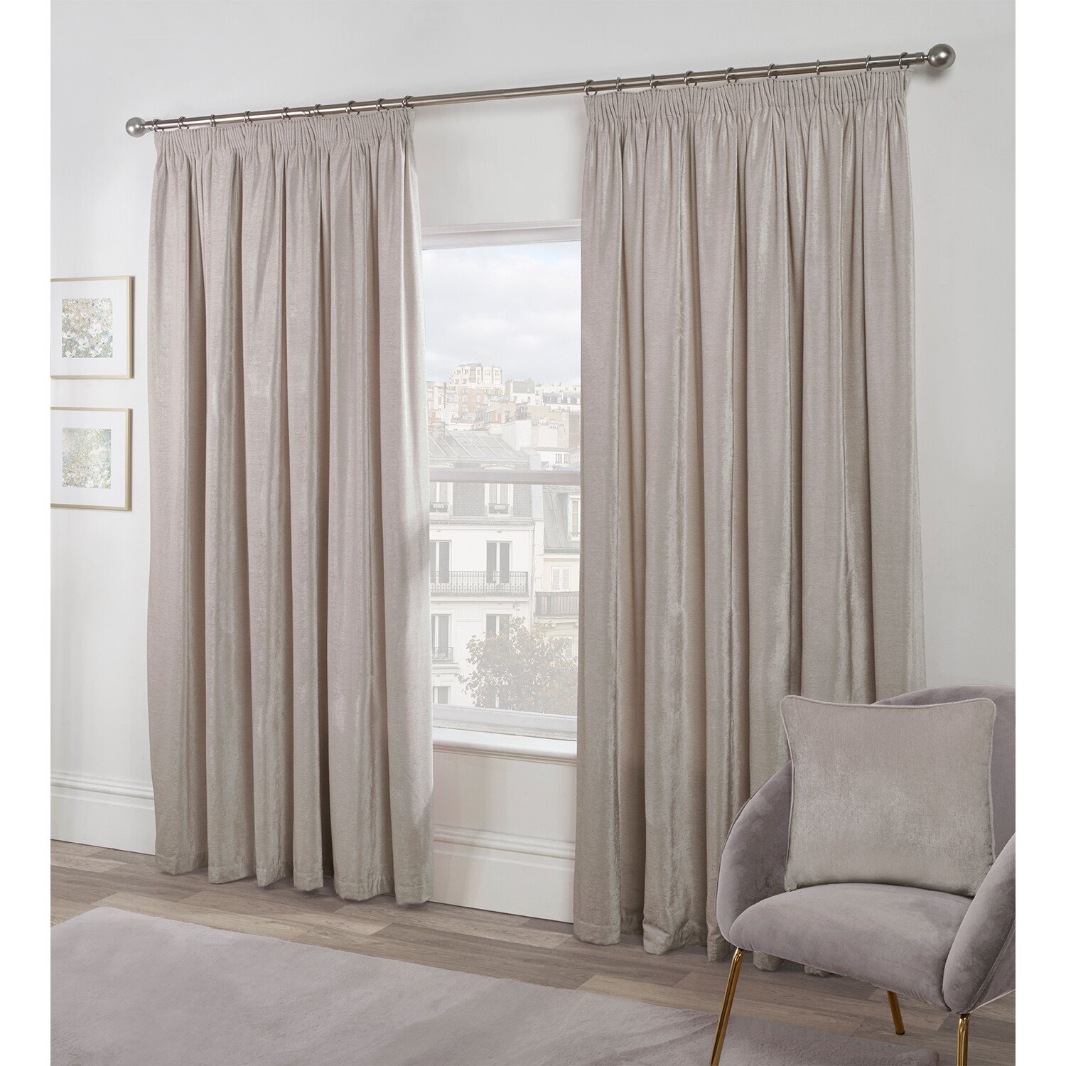 Divante Stone Chenille Taped Tab Curtains 228 x 168cm Image 2