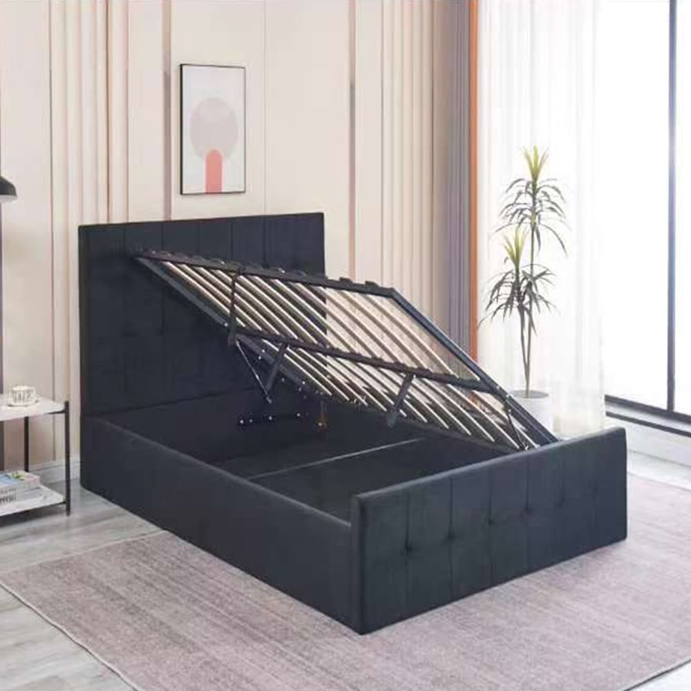 Portland Double Black Velvet Cushioned Ottoman Bed Image 4