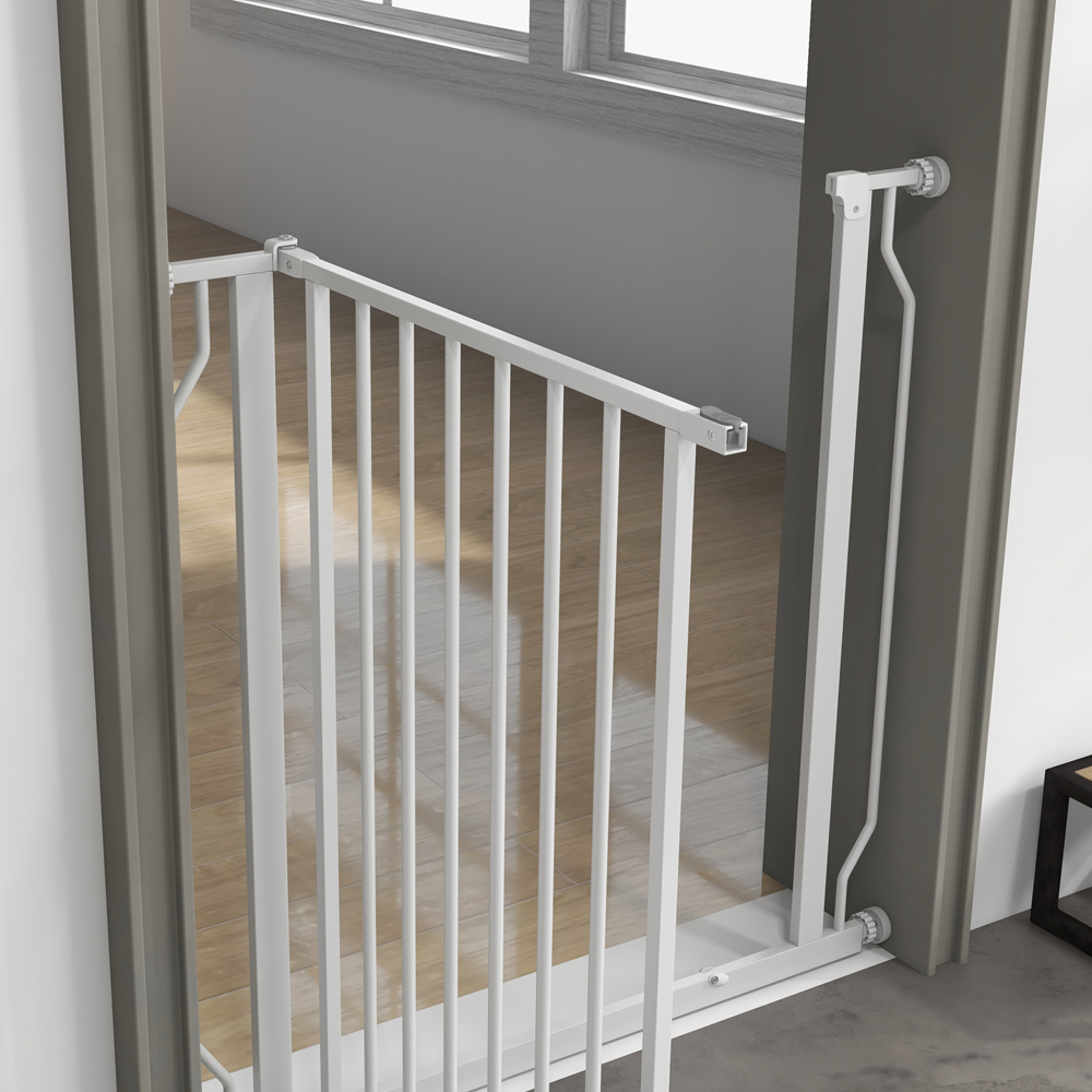 PawHut White 75-85cm Door Pressure Fit Wide Stair Pet Safety Gate Image 7