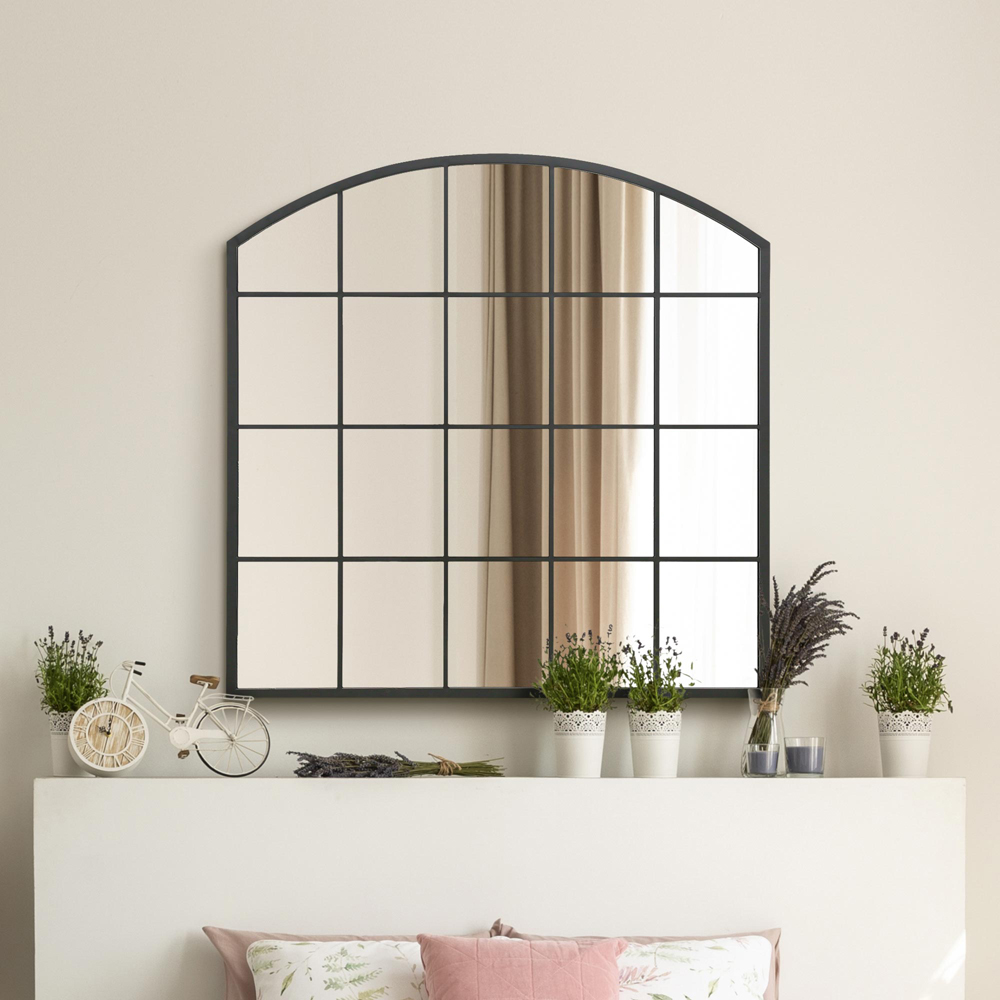 The Arcus Black Window Metal Leaner Wall Mirror 100 x 100cm Image 2