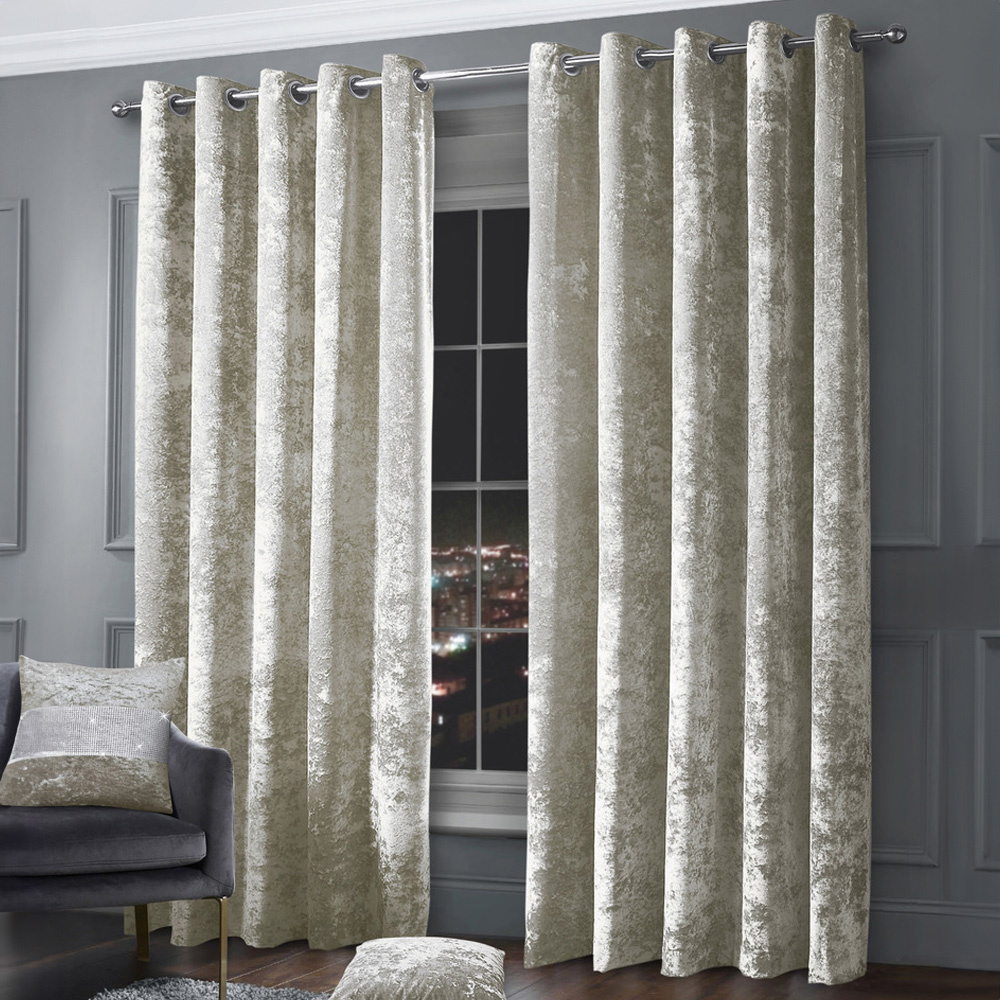 Intimates Natural Plain Crushed Velvet Curtains 229X189cm Image 1