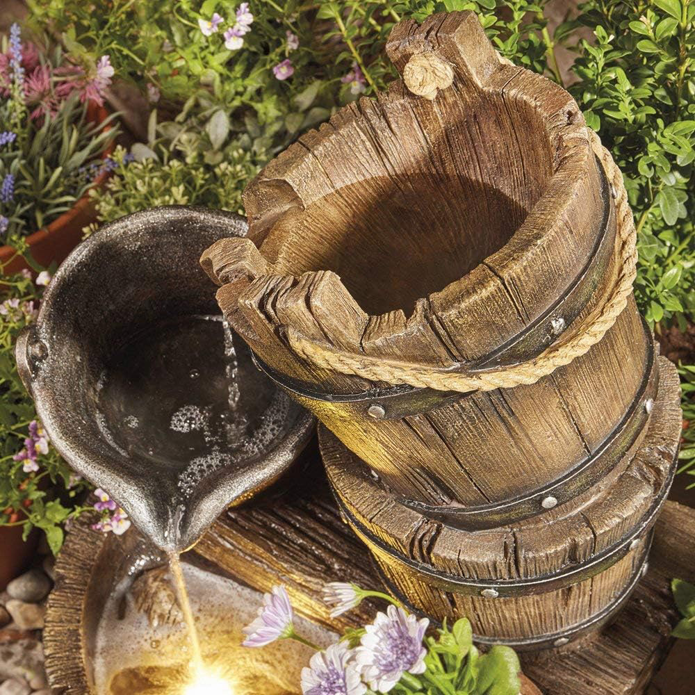 Garden Gear Cascading Barrel Water Feature with Plant Image 3
