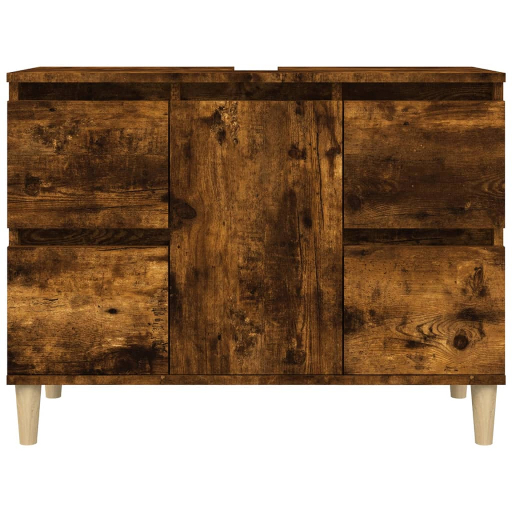 vidaXL Single Door 4 Drawer Smoked Oak Washbasin Cabinet Image 3