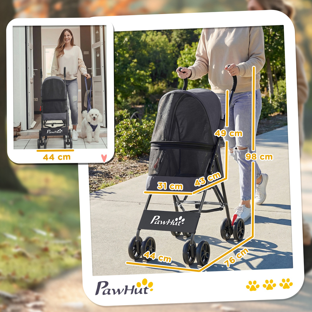 PawHut Dark Grey Foldable Dog Stroller with Mesh Windows for Mini Dogs Image 9