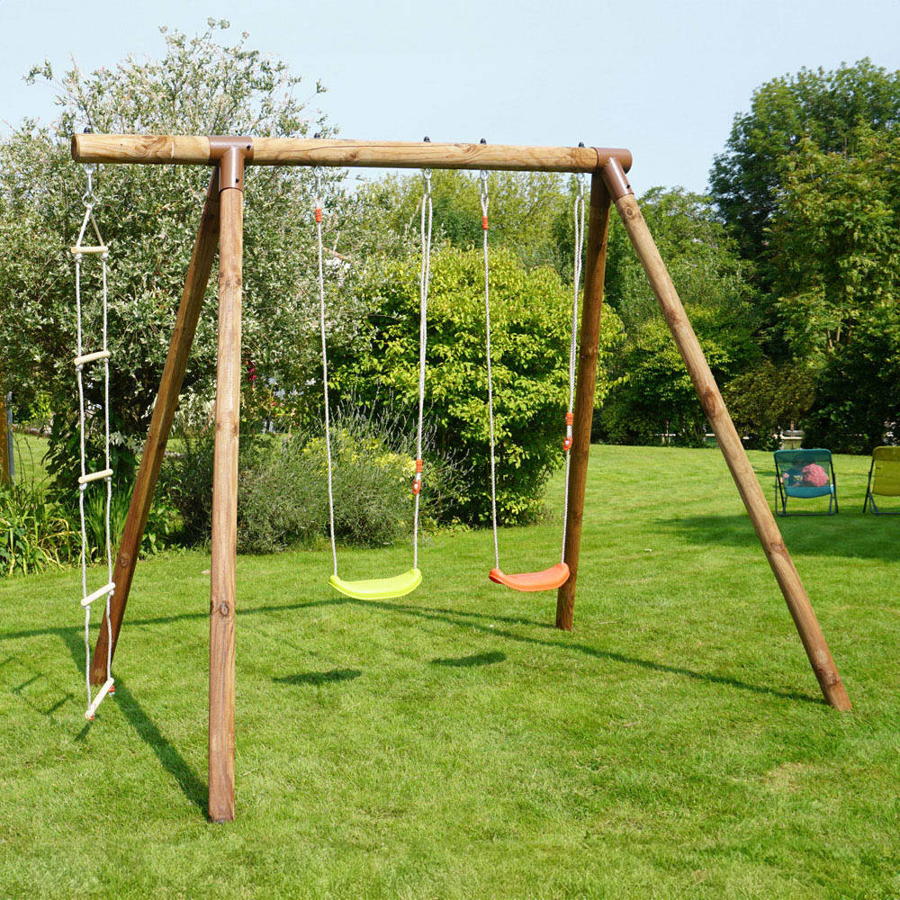Soulet Arthur Double Wooden Kids Swing Set with Rope Ladder Image 2