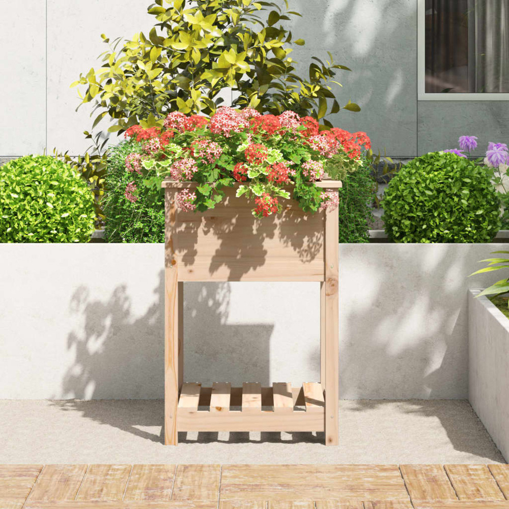 vidaXL Natural Solid Pine Wood Garden Planter with Shelf 81 x 54 x 54cm Image 2