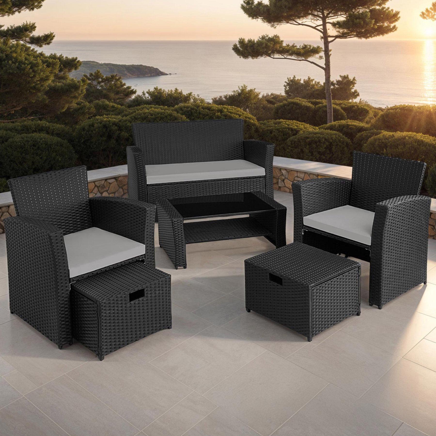 tectake Modena 4 Seater Black and Grey Rattan Garden Lounge Set with Storage Image 1