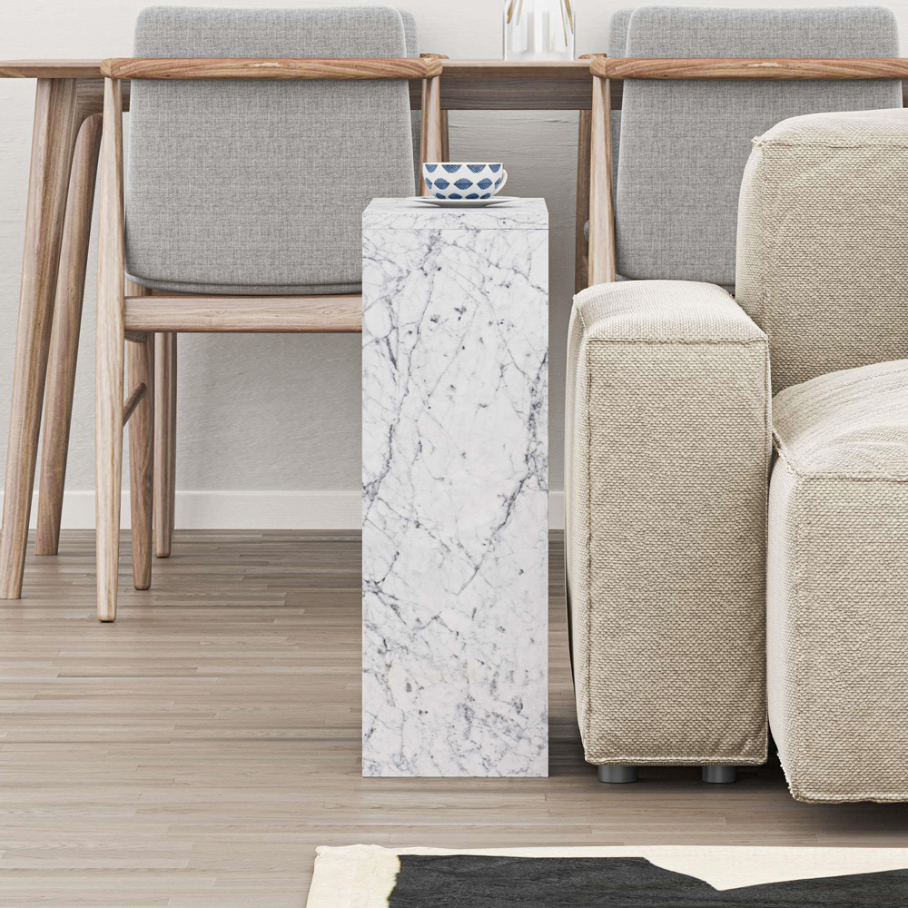 Decortie Simpi Single Shelf White Marble Effect Modern Side End Table Image 3