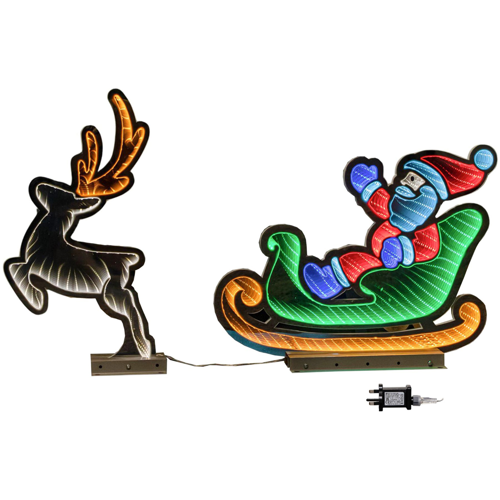 Samuel Alexander Multicolour Infinity LED Light Up Santa in Sleigh with Reindeer Image 2