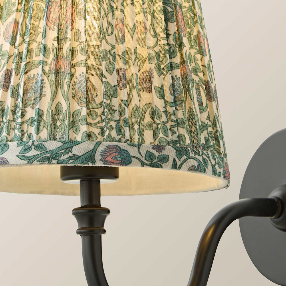 ValueLights Lowe Green Floral Pleated Shade Black Rechargeable Wall Light with Bulb Image 4