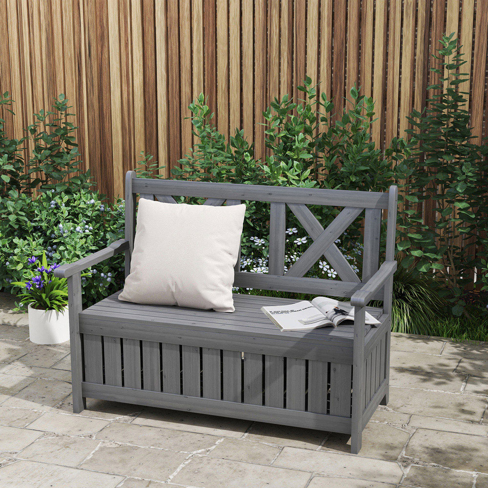 Outsunny Charcoal Grey Wood Storage Garden Bench Image 4