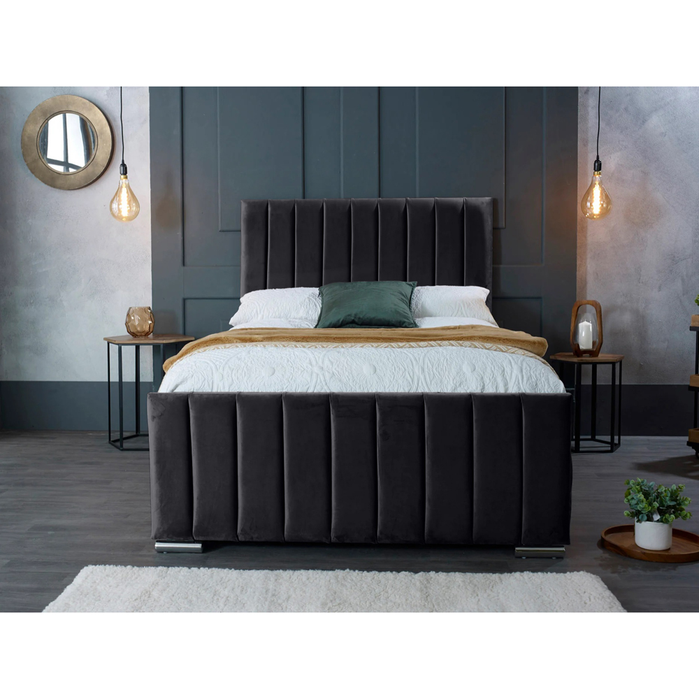 Eleganza Home Redding Super King Size Steel Plush Velvet Bed Frame with Headboard Image 3