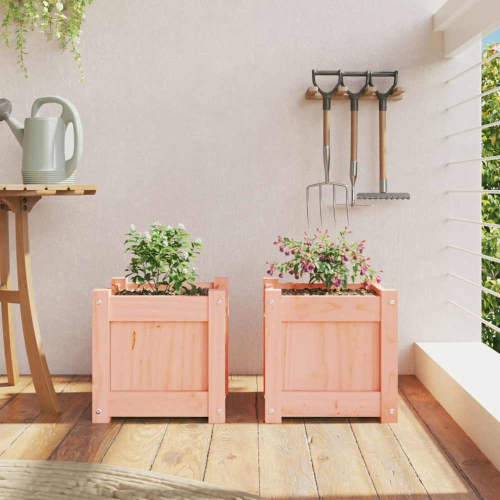 vidaXL Natural Solid Pine Wood Square Garden Planter 31cm 2 Pack Image 2