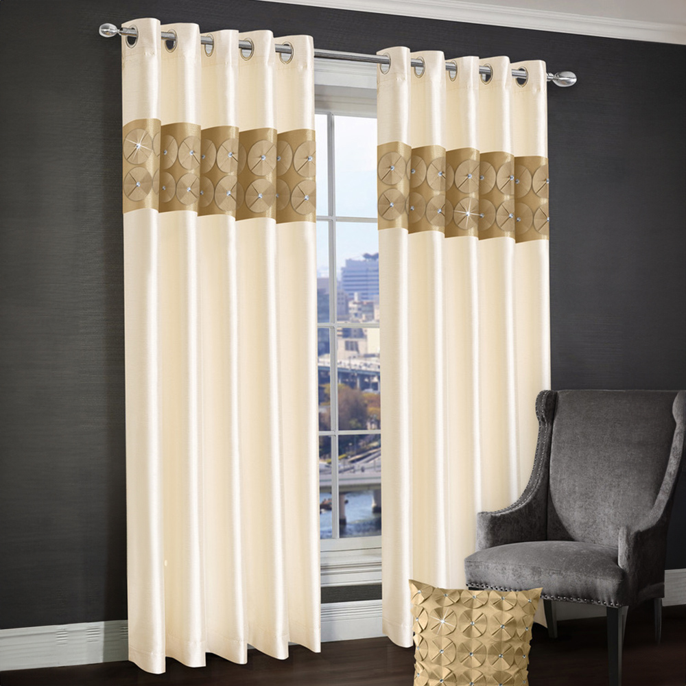 Intimates Vogue Diamante Latte Eyelet Curtains 168 x 229cm Image 1